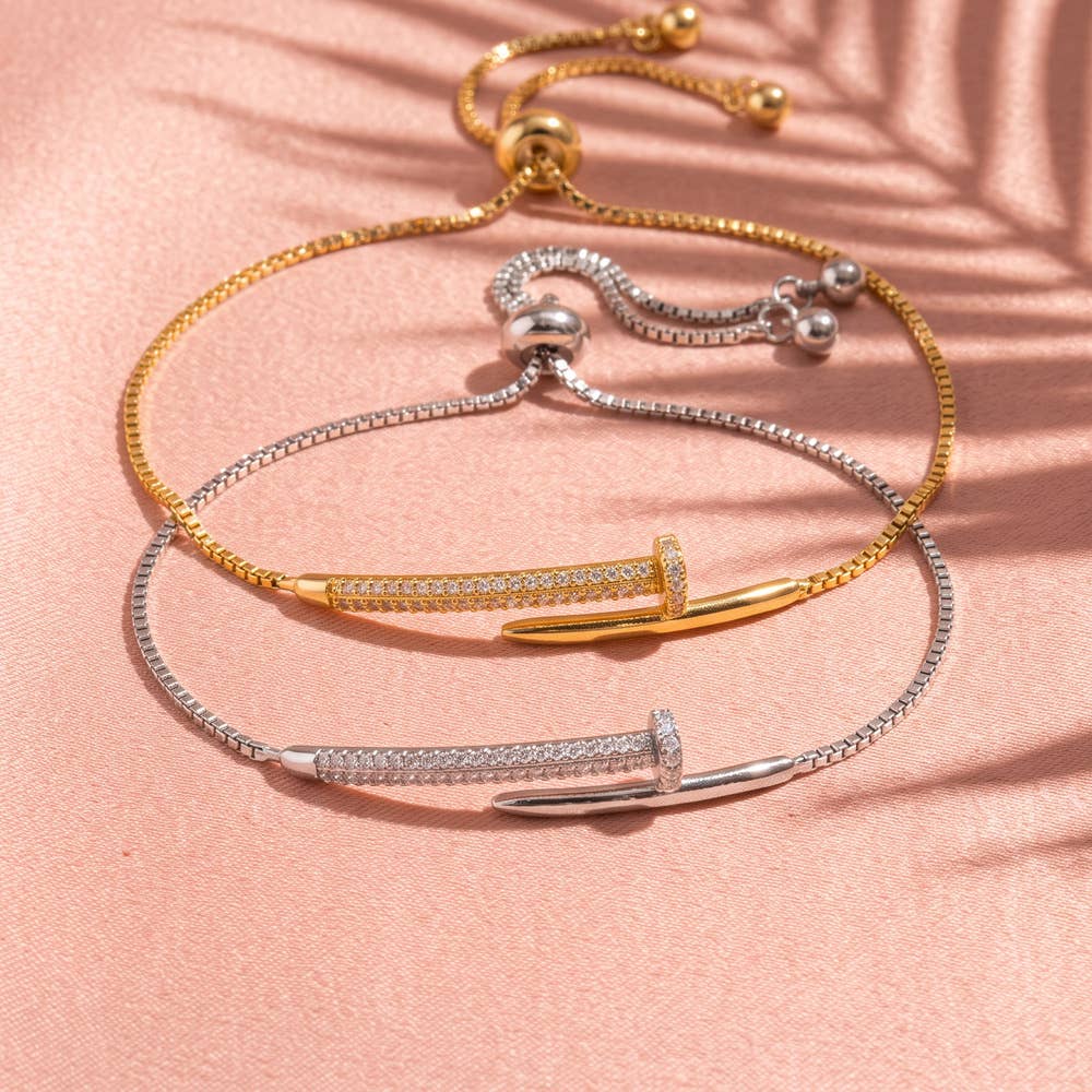 Pave Cz Nail Adjustable Bolo Bracelet