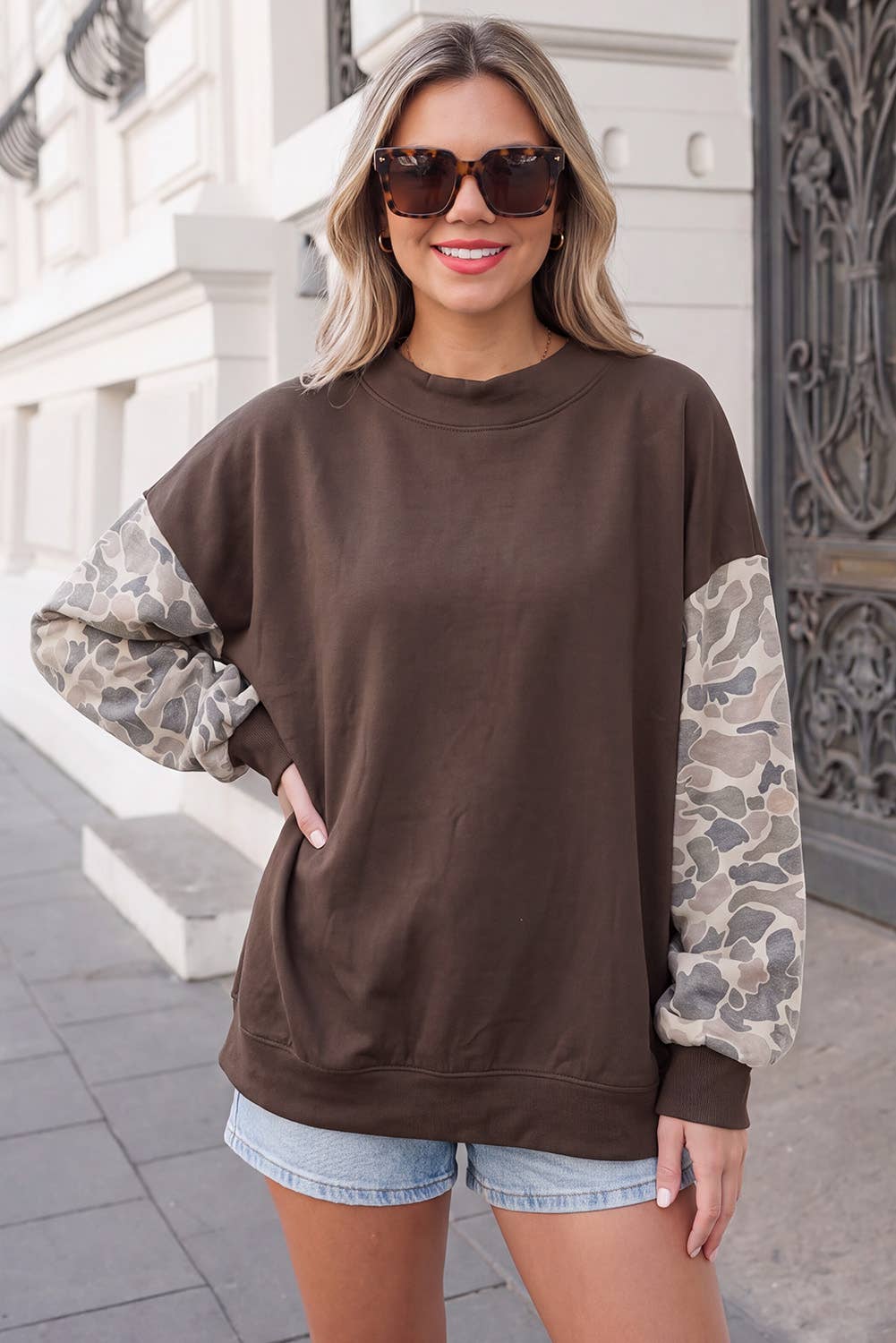 Camo Sleeve Sweatshirt