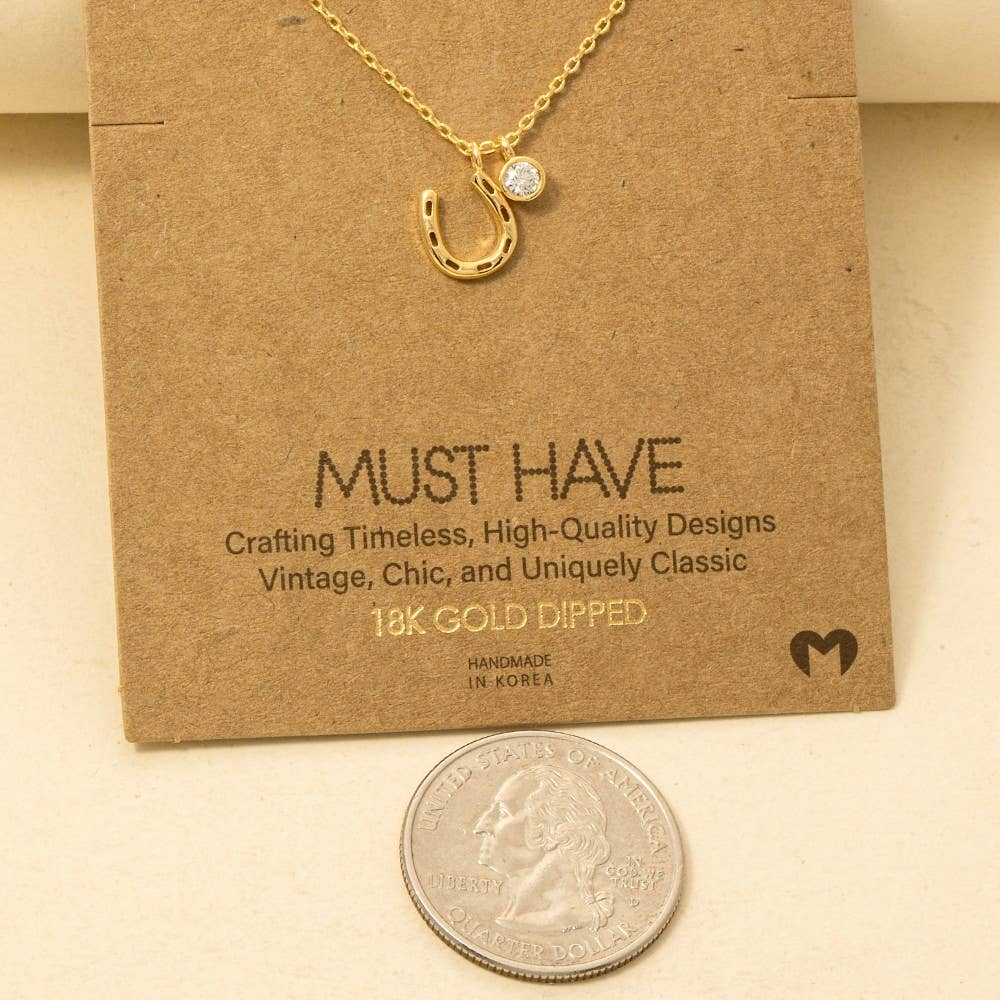 Gold Dipped Horse Shoe And Cz Charm Necklace