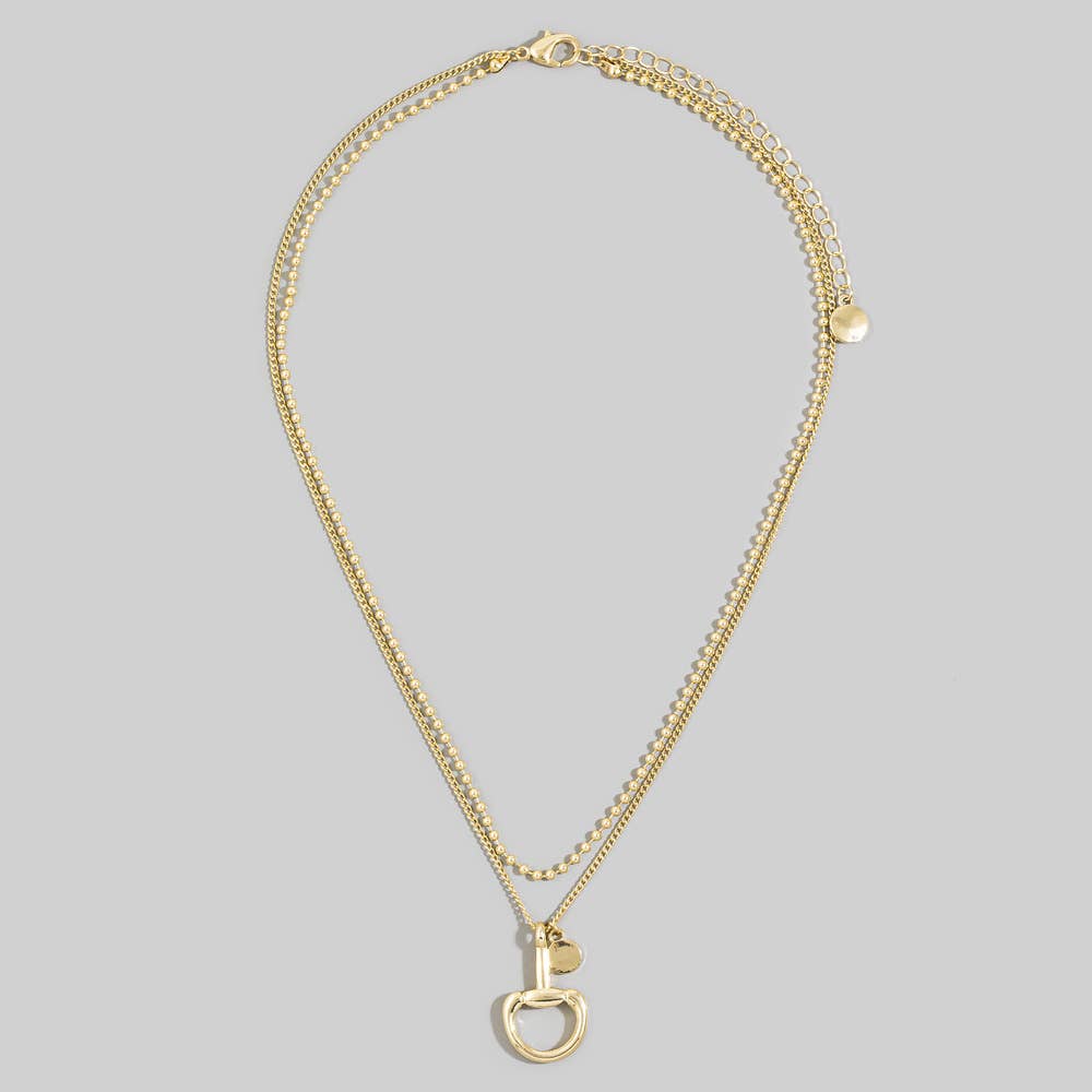 Layered Chain Horsebit Pendant Necklace
