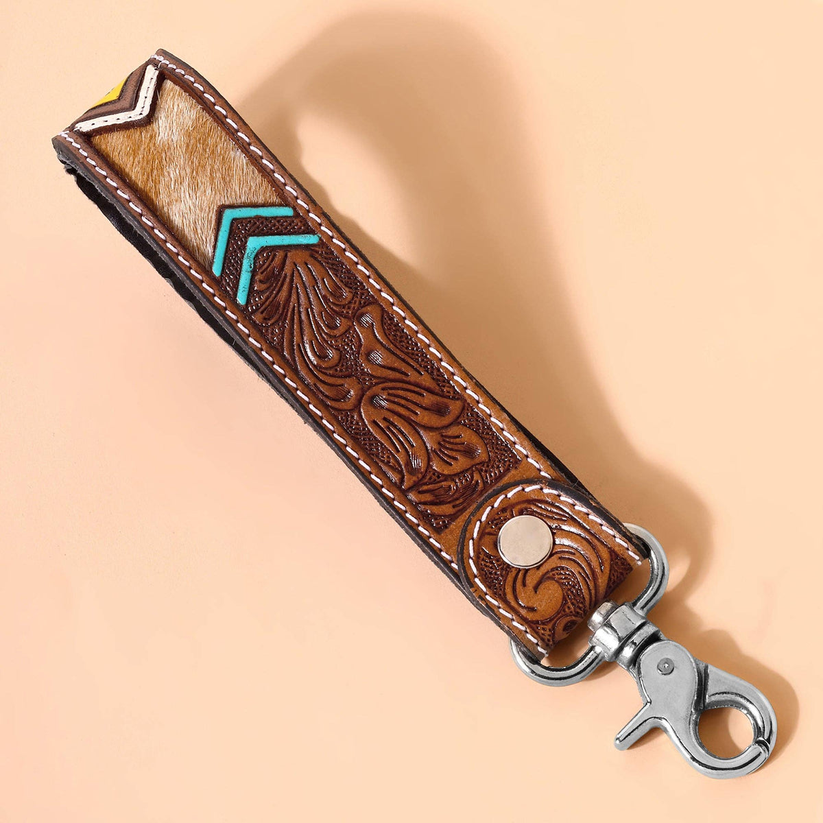 Soaring Bloom Handtooled Leather Keyfob