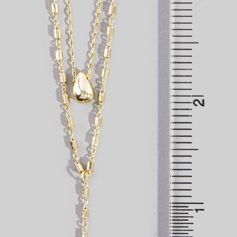 Layered Dual Chain Dome Pendant Lariat Necklace