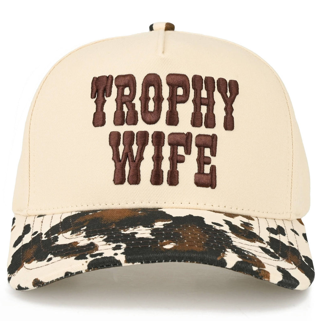 TROPHY WIFE Cow Print Trucker Hat
