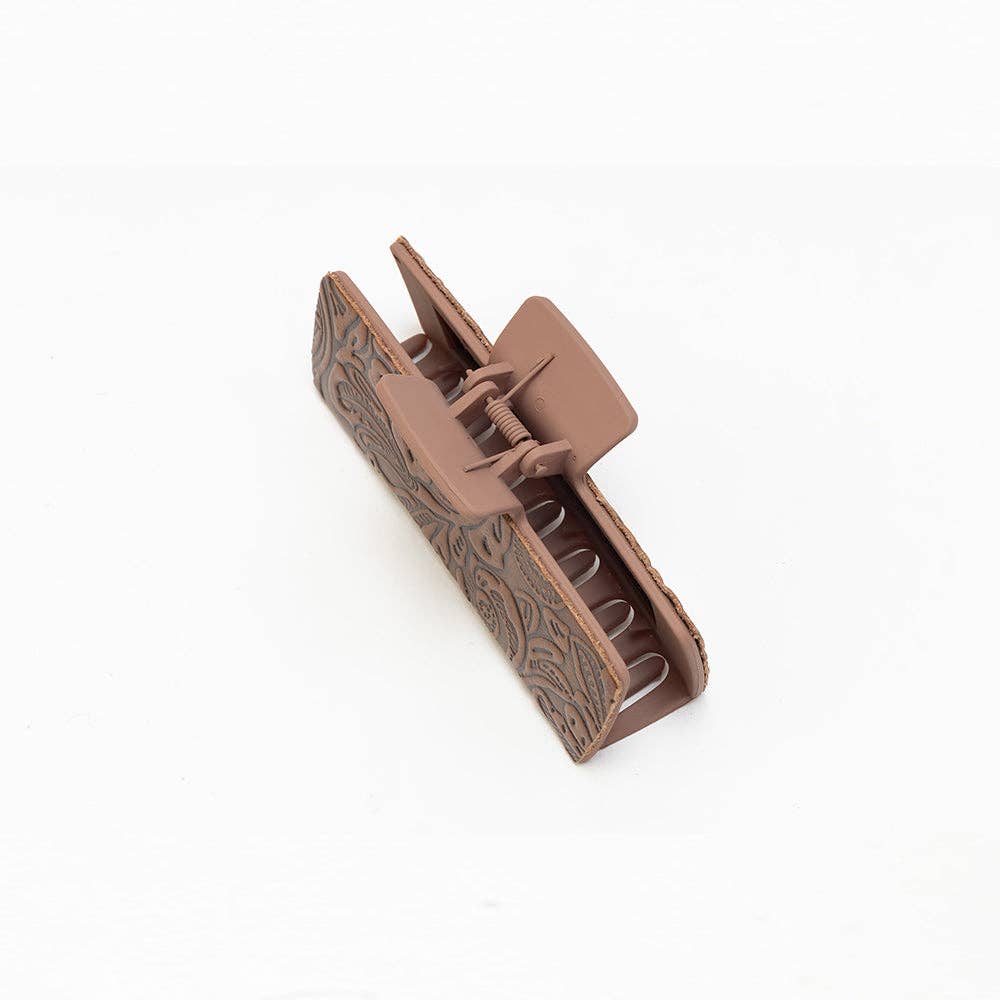 Dustmeadow Embossed Leather Hair Clip in Brown