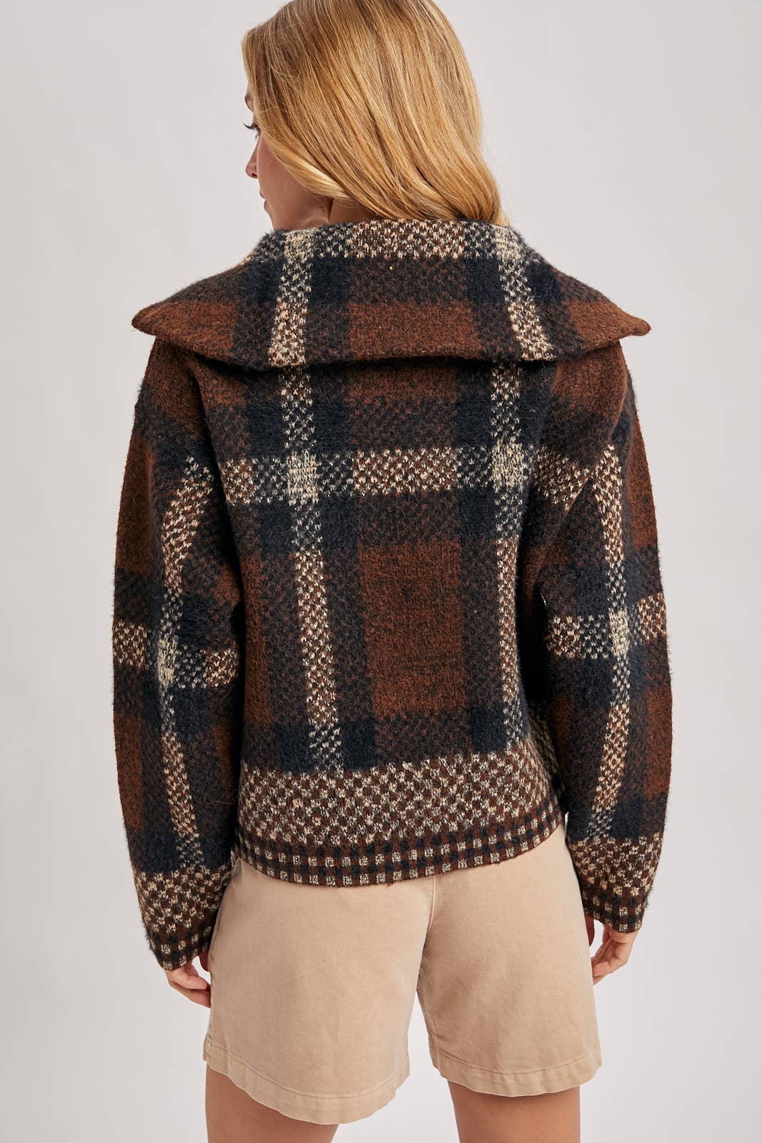 Danielle Plaid Full Zip Sweater