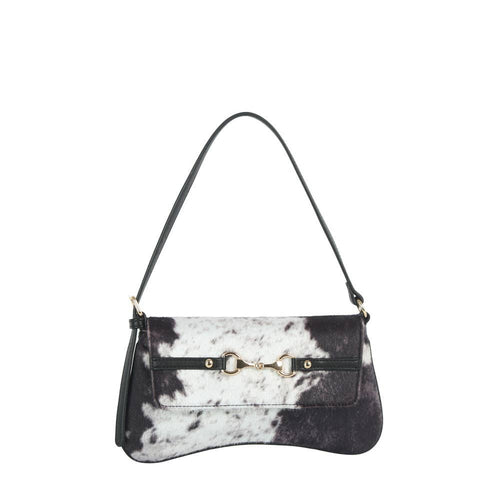 Cow Print Horsebit Flap Shoulder Bag