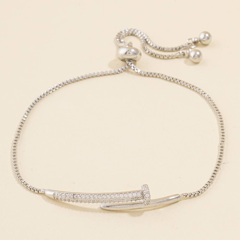 Pave Cz Nail Adjustable Bolo Bracelet