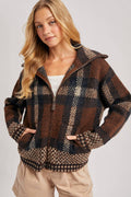Danielle Plaid Full Zip Sweater