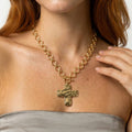 Hammered Flat Cross Pendant Toggle Chain Necklace