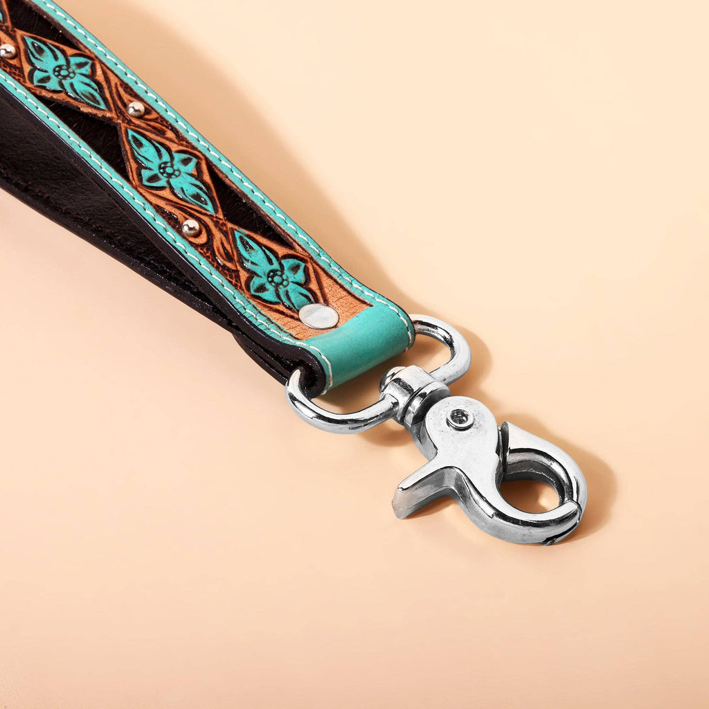 Wildhue Western Key Fob in turquoise with handtooled floral detail