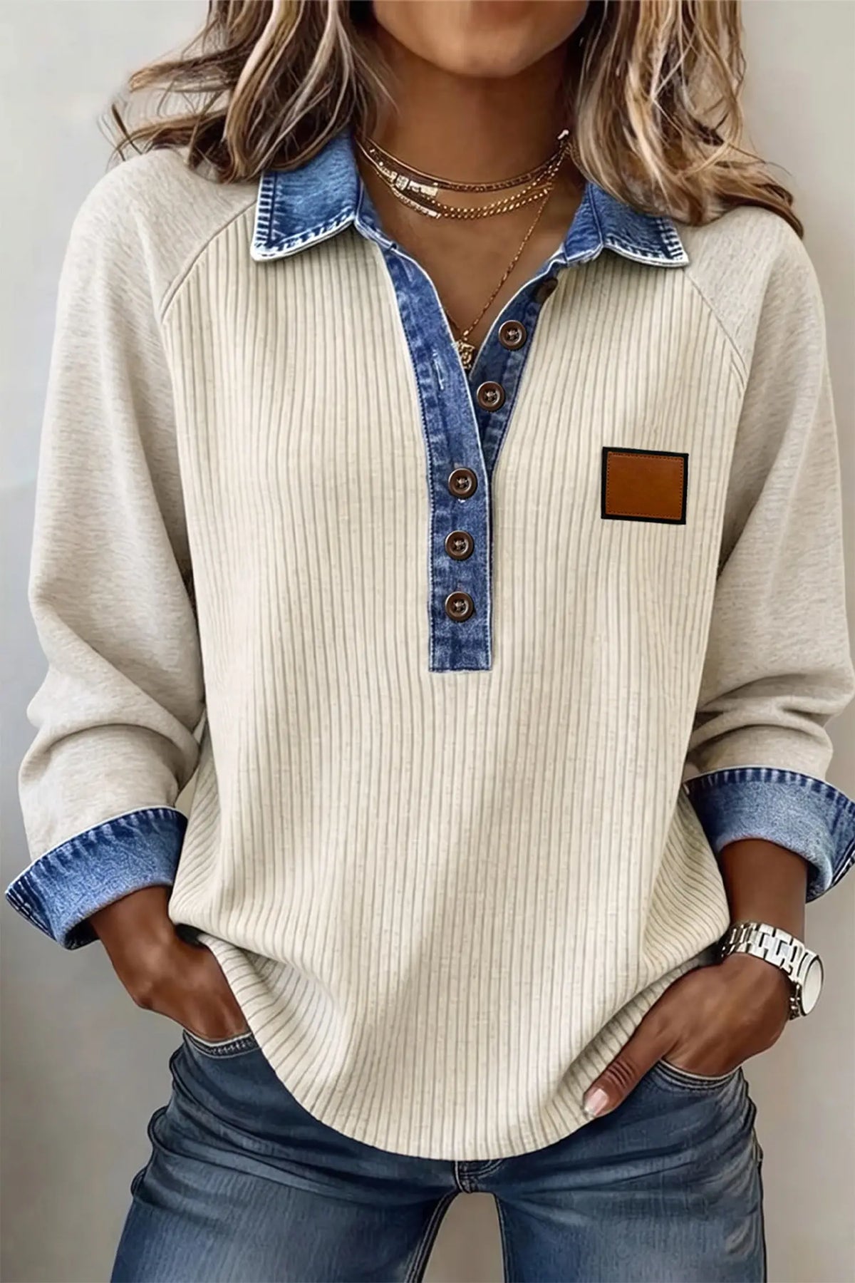 Kinder Denim Collar Top