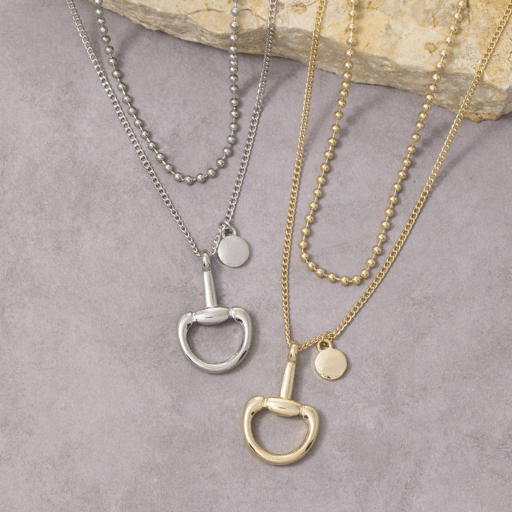 Layered Chain Horsebit Pendant Necklace