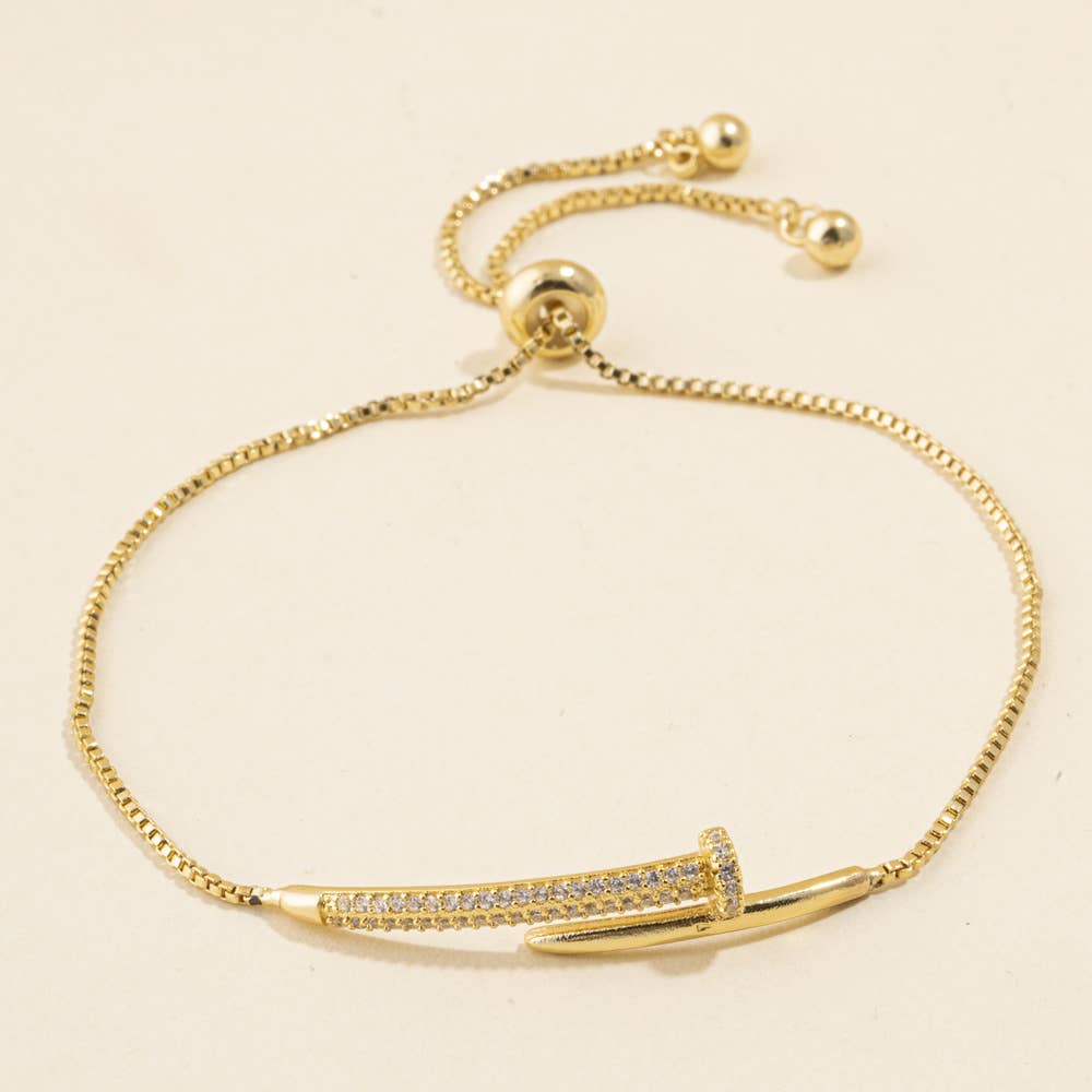Pave Cz Nail Adjustable Bolo Bracelet