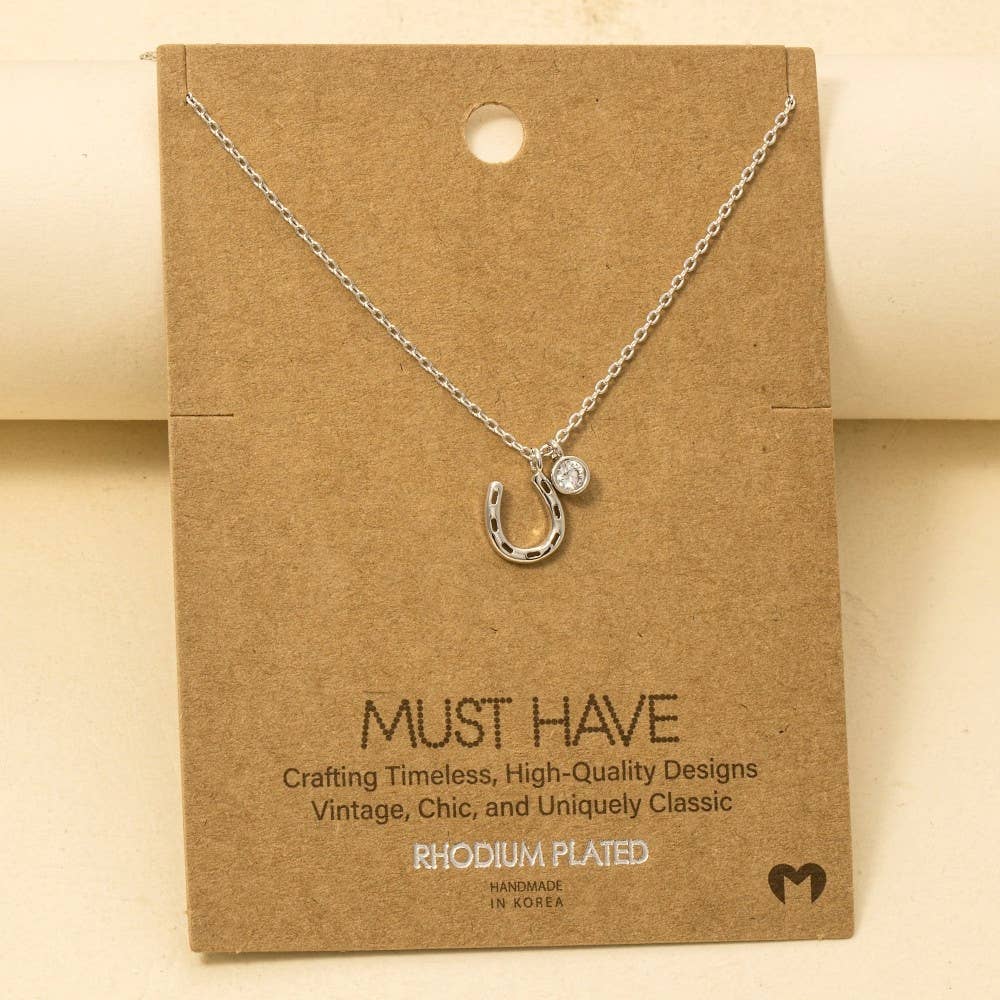 Gold Dipped Horse Shoe And Cz Charm Necklace