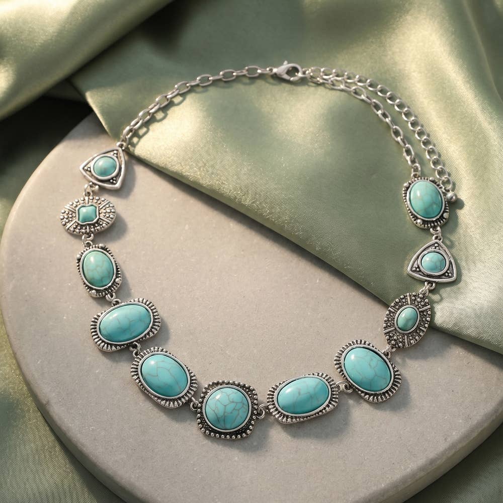 Turquoise Stone Western Collar Necklace