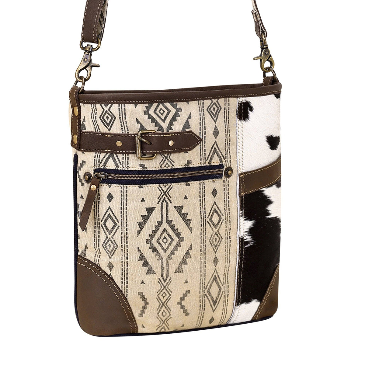 Threeawn Shoulder Bag with hair on and Aztec detail