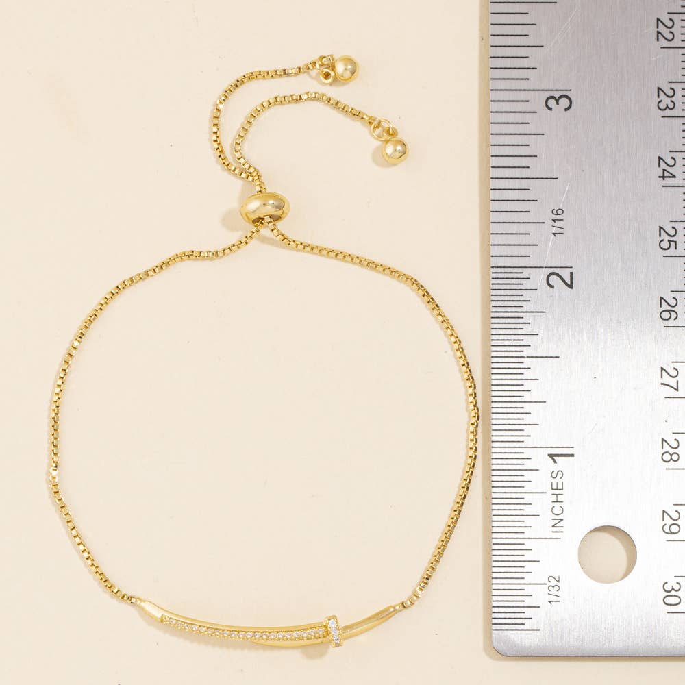 Pave Cz Nail Adjustable Bolo Bracelet