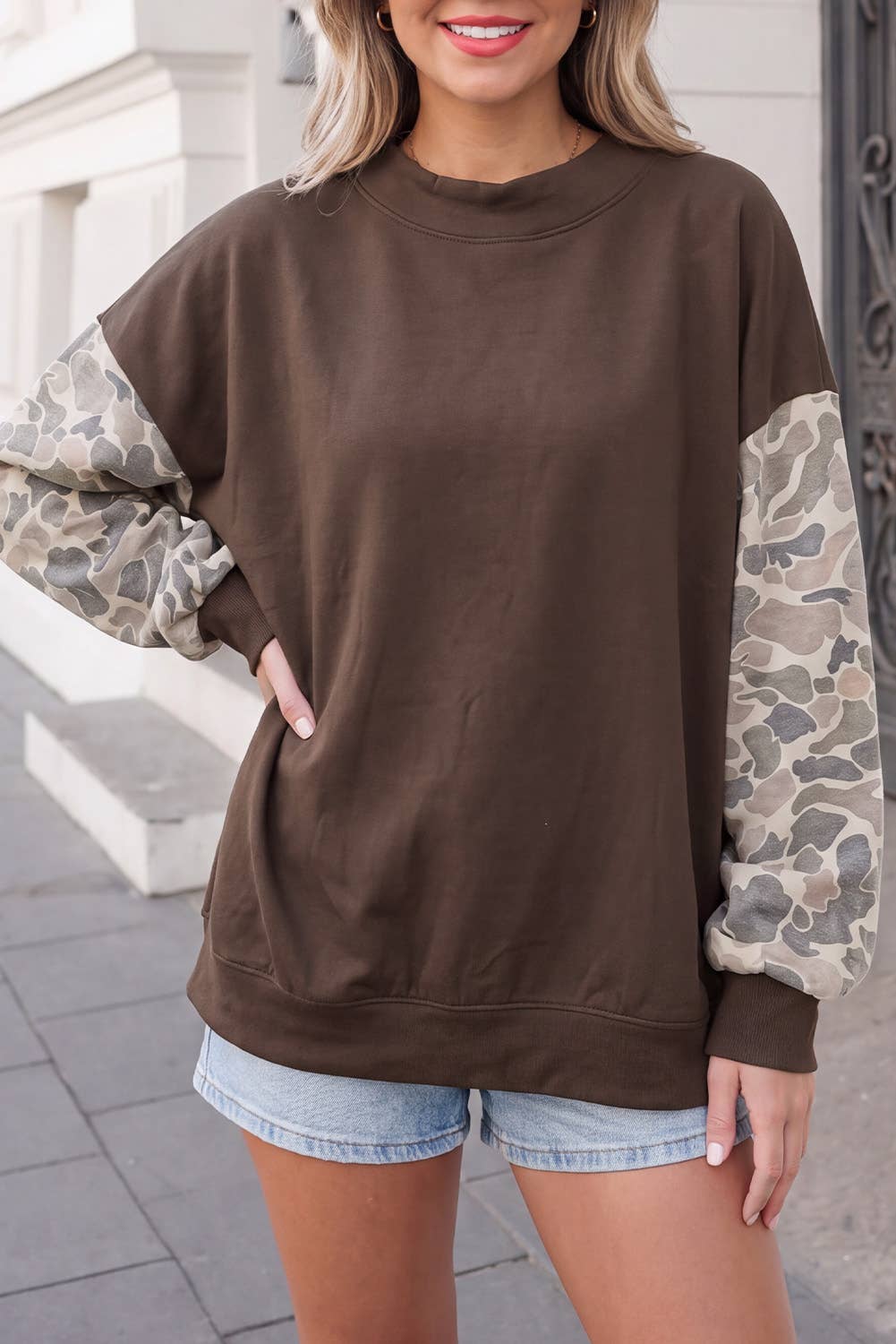 Camo Sleeve Sweatshirt