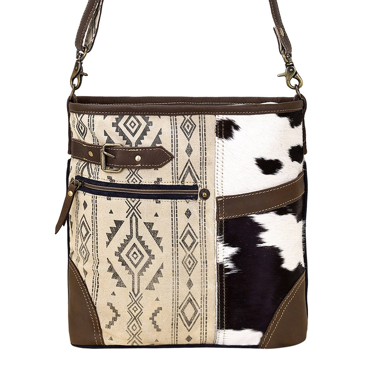 Threeawn Shoulder Bag with hair on and Aztec detail