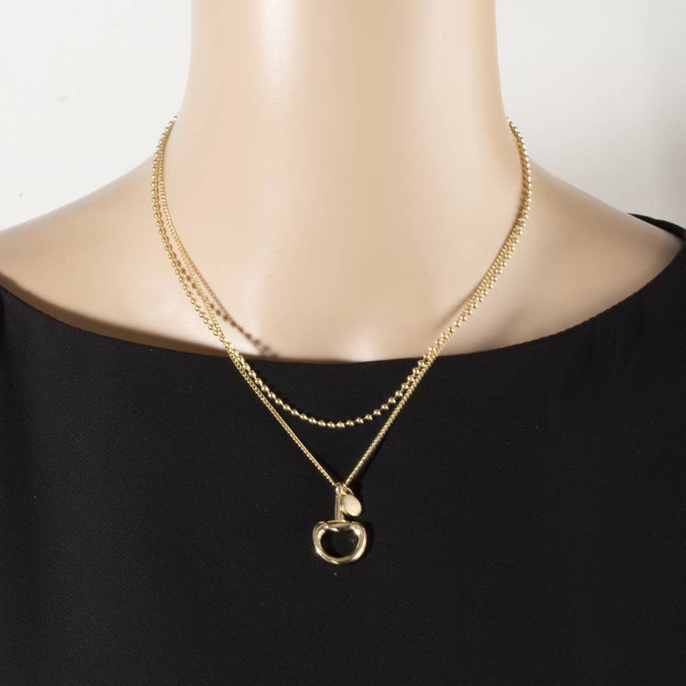 Layered Chain Horsebit Pendant Necklace