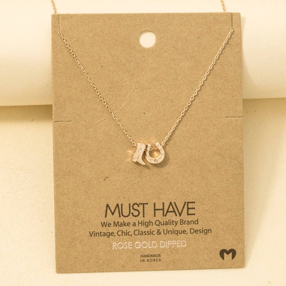 Cowboy Boots Horse Shoe Charm Necklace
