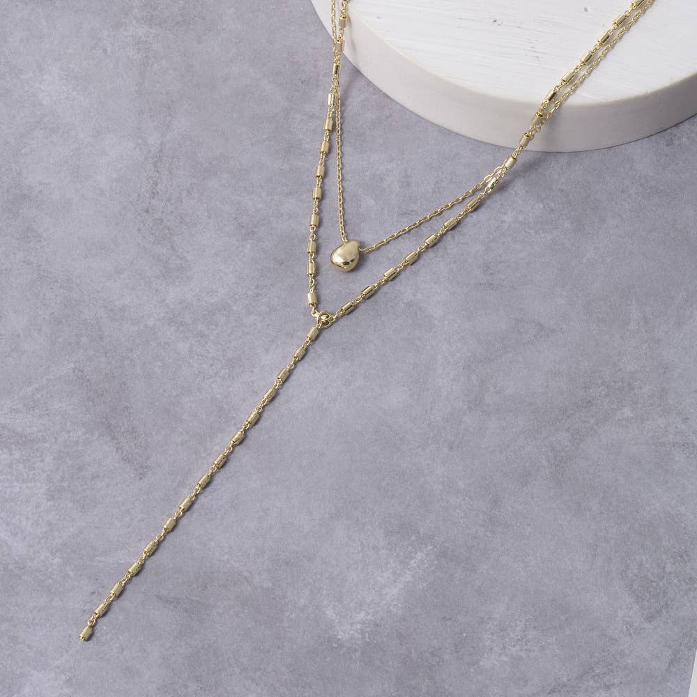 Layered Dual Chain Dome Pendant Lariat Necklace