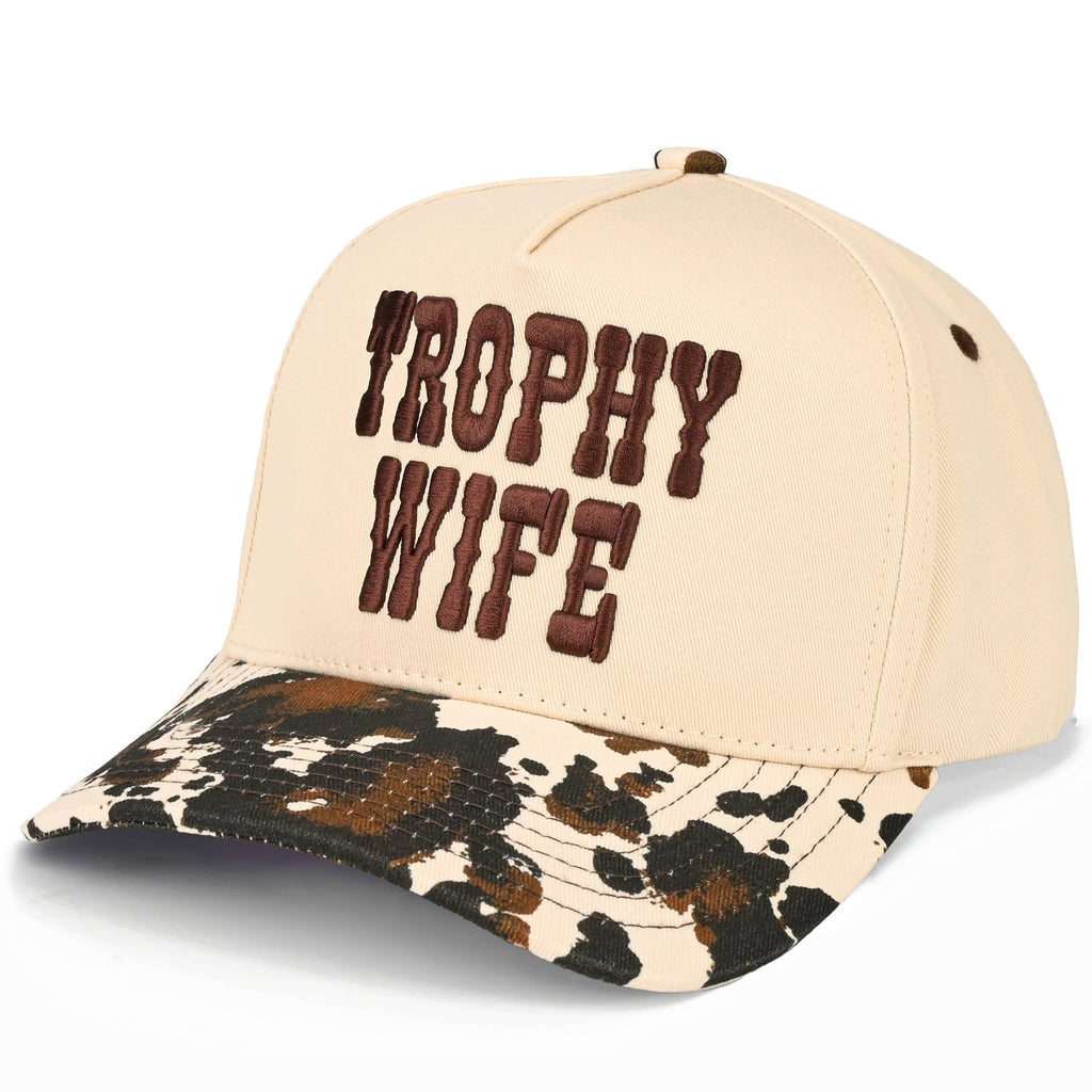 TROPHY WIFE Cow Print Trucker Hat