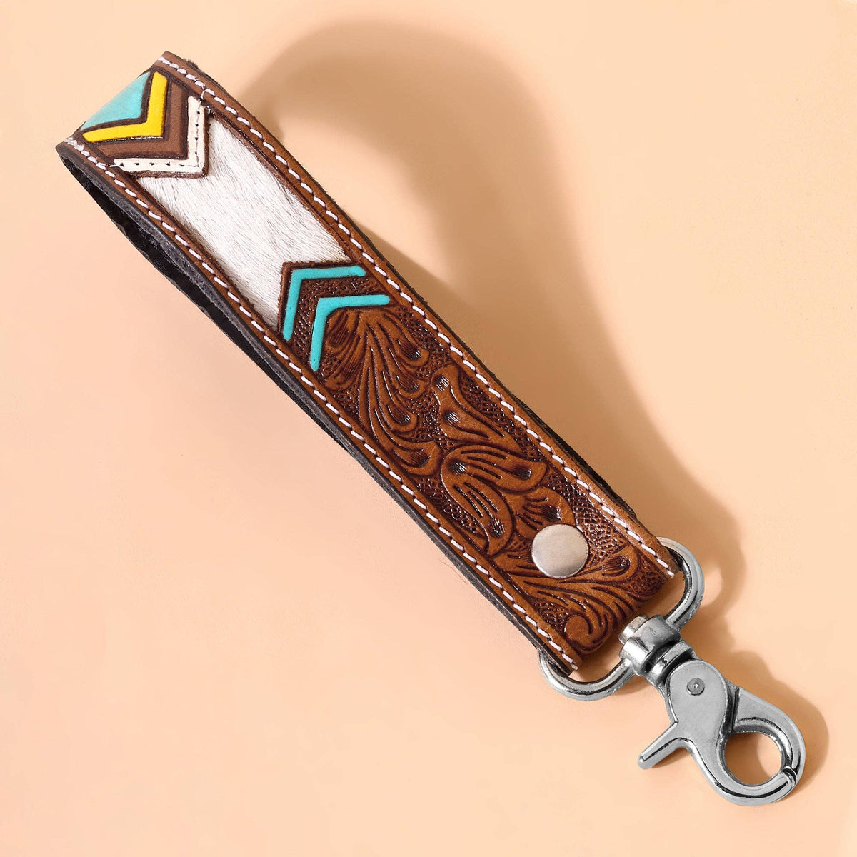 Soaring Bloom Handtooled Leather Keyfob