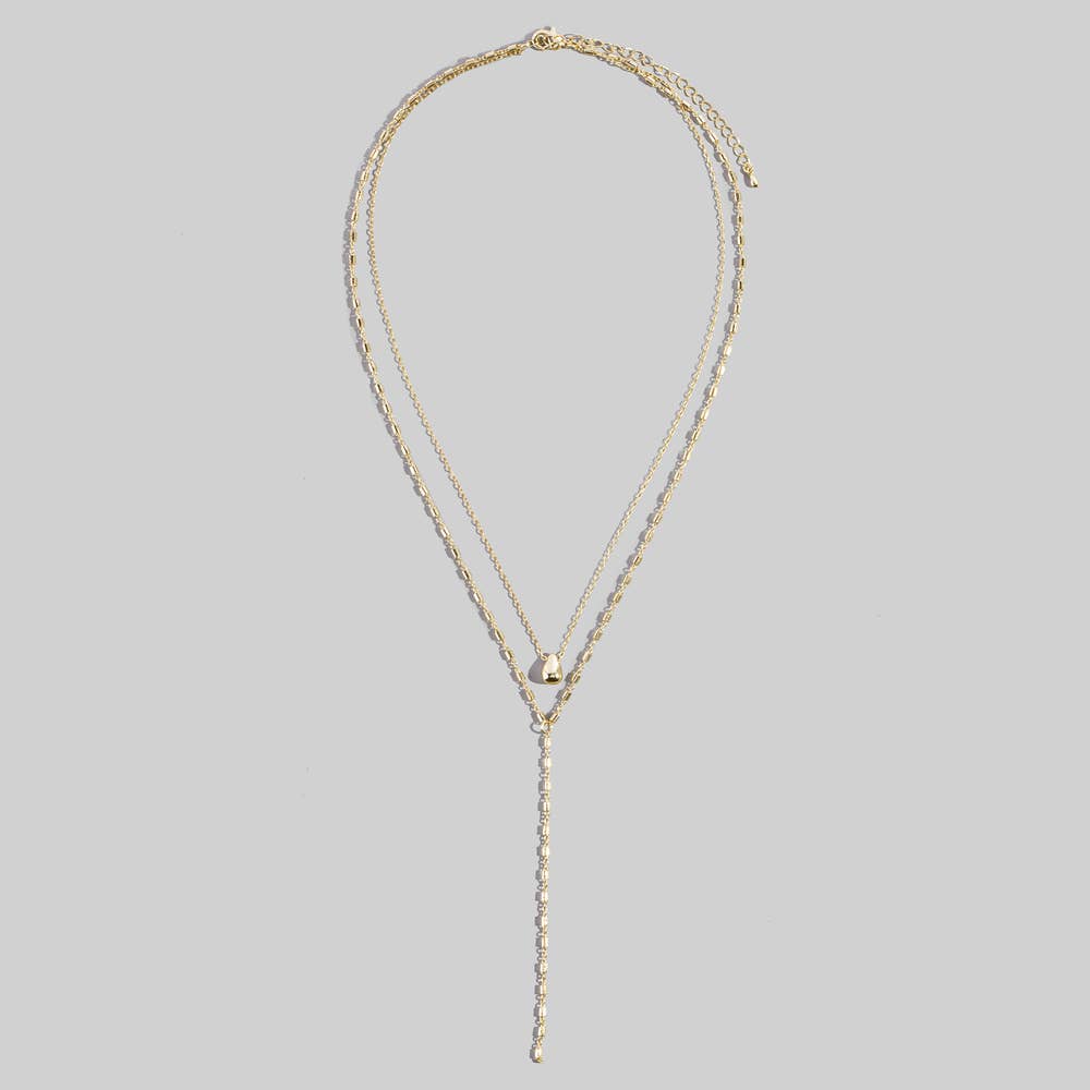 Layered Dual Chain Dome Pendant Lariat Necklace