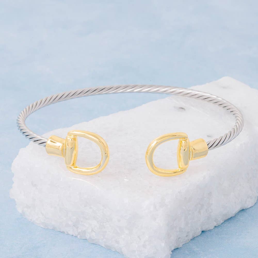 Stainless Steel Two Tone D Link Rope Cuff Bracelet